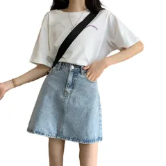 デニムスカート レディース 台形 スカート カジュアル ミニ Aライン 韓国 ハイウエスト ミニスカ 美脚 シンプル ポケット ペンシル 2カラー デニム ヴィンテージ ウォッシュ 加工 ダメージ 黒 青 色 ブラック ブルー ジーンズ ボ [ブルー] [M]