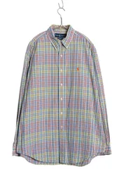 【お得なクーポン配布中!】 90s ラルフローレン チェック 長袖 ボタンダウン シャツ メンズ L オールド ポロ 長袖シャツ コットン ワンポイント マルチカラー 薄手 BD