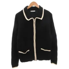 ザラ ZARA コントラスト ジップアップ カーディガン ニット バイカラー M 黒 ブラック ベージュ /FF