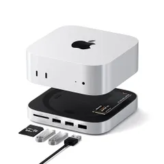 SATECHI Mac Mini M4 ハブ & スタンド NVMe SSD エンクロージャー搭載｜M4 Mac Mini ドッキングステーション 最大10Gbps 高速データ転送 USB-A x2・USB-Aデータポート・SDカードリーダー 0b9845a5