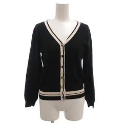 アプワイザーリッシェ Apuweiser-riche ニット カーディガン 2 黒 ブラック Vネック 長袖 ラインデザイン ECF003 /KR ■ECF003