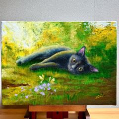 アクリル画 黒猫 ミモザ F3号 - メルカリ