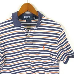 ポロ バイ ラルフローレン Polo by Ralph Lauren ポロシャツ 半袖 レトロ柄 古着 ボーダー ポニー ロゴ 刺繍 XS 紺 ネイビー 白 ホワイト オレンジ 国内正規品