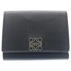 LOEWE (ロエベ) アナグラム 三つ折り財布 ロングウォレット コインケース ブラック レザー シルバー金具