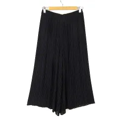 ユニクロ UNIQLO シフォン プリーツ スカート パンツ ワイド イージー L 黒 ブラック