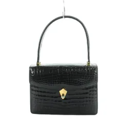 ノーブランド品 ハンドバッグ 型押しクロコ ワンハンドル ゴールド金具 黒 ブラック ■GY18 /MQ