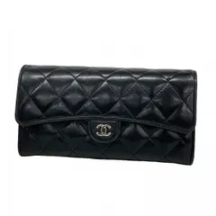 【6db1767-k】シャネル 長財布 マトラッセ ラムスキン ブラック シルバー金具【中古】レディース