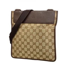 【6db1853-k】グッチ ショルダーバッグ GGキャンバス 27639 キャンバス ベージュ ブラウン シルバー金具【中古】レディース