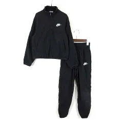 ナイキ NIKE 上下セット ナイロン YTH NSW QZ ハイブリッド ウーブン トラックスーツ ロゴ 防風 裏メッシュ ジャケット ウインドブレーカー ハーフジップ ハイネック 長袖 パンツ ジョガーパンツ 140 黒 ブラック