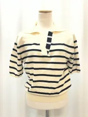 タイム TIME 24SS アイボリー ネイビー ストライプ カラ 半袖 ニット 90