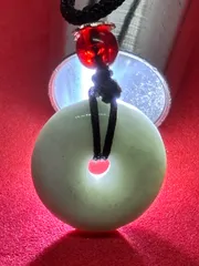 【5219-1/4】天然翡翠A貨 蓝水 平安扣ペンダント 18×5.5mm 4g