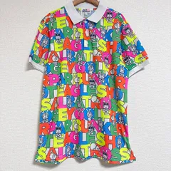 ジャックバニー×ドラえもん ゴルフウェア 総柄ポロシャツ 半袖 鹿の子 XL カラフル マルチカラー