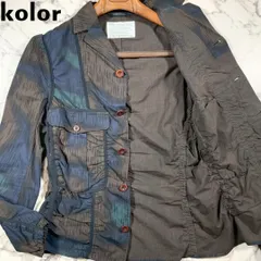 極美品/2016SS(M位)●Kolor カラー 変形 ミリタリー パッカリング テーラード ジャケット シワ加工 薄手 コットン メンズ ネイビー系 春夏のサムネイル