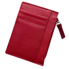 [Four leaf] コンパクト×収納力 薄型 財布 小銭入れ付き カードケース フラグメントケース ミニ財布 ウォレット 小さい財布 コンパクト 薄い 本革 牛革 牛本革 カード ６枚収納 (レッド) [レッド]