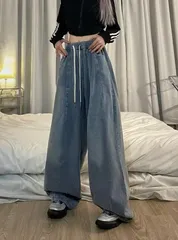 人気商品 デニムパンツ レディース ワイドパンツ ウエストゴム ロングパンツ ジーンズ ジーパン ボトムス ゆったり ゆるパンツ 美脚 お洒落 体型カバー 柔らかい 軽量 シンプル カジュアル 大人