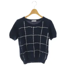 オペークドットクリップ OPAQUE.CLIP ニット セーター M ネイビー チェック柄 ラウンドネック 半袖 /OK ■OS ■GY59