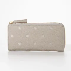 ☆ ライトグレー ☆ perche ペルケ 牛革ドット刺繍 L字パームフィット ペルケ 財布 perche 08-06-02978 長財布 L字ファスナー 長サイフ 薄型 薄い サイフ 本革 革 レザー レディース ウォレット おしゃれ かわいいのサムネイル