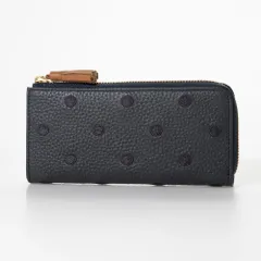 ☆ ネイビーキャメル ☆ perche ペルケ 牛革ドット刺繍 L字パームフィット ペルケ 財布 perche 08-06-02978 長財布 L字ファスナー 長サイフ 薄型 薄い サイフ 本革 革 レザー レディース ウォレット おしゃれ かわいいのサムネイル