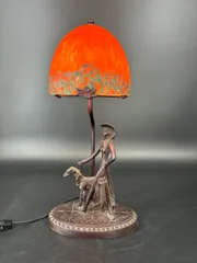 ヴィンテージ　テーブルランプ　マツヤマ工芸　犬を散歩する貴婦人　照明　　テーブルランプ　  アンティーク調　　インテリア照明