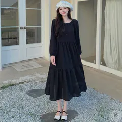 人気商品 ワンピース ゆったりワンピース マキシ 無地ワンピース 可愛い レディース ロング ワンピース ワンピース 秋 冬 春 長袖 ブラック きれいめ ロング丈 マキシ丈