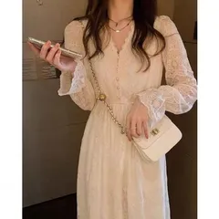 人気商品 レースワンピース レディース20代30代 40代 秋冬 長袖ワンピース 白レースマキシワンピース フレアスカート シースルー パーティー オシャレ 大人 上品