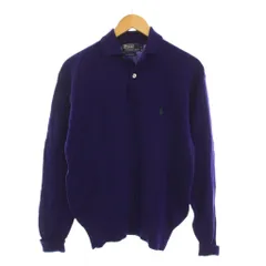 ポロ バイ ラルフローレン Polo by Ralph Lauren ニット ポロシャツ セーター 長袖 L 青紫 ロゴ刺繍 /YM ■GY49
