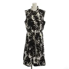 タルボット TALBOTS ワンピース 10P 黒 ブラック ひざ丈 リーフ柄 シャツカラー ノースリーブ /LP ■ECB003