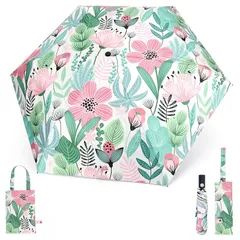 【新品】 日傘 超軽量 UVカット 遮光 遮熱 ワンタッチ自動開閉 折りたたみ傘 紫外線遮断 熱中症対策 日焼け対策 折り畳み日傘 耐風 撥水 晴雨兼用 コンパクト 携帯便利 レディース 持ち運び便利 コンパクト 収納ポーチ付き (ピンクの花柄) 0
