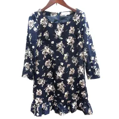 ノエラ Noela ワンピース ミニ 花柄 七分袖 紺 ネイビー /AU