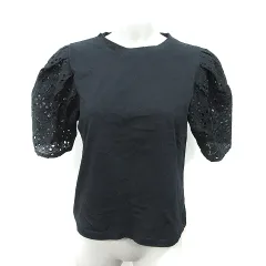 ザラ ZARA Tシャツ カットソー 半袖 切替 刺繍 黒 ブラック /YI