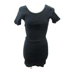 ジェイダ GYDA ニットワンピース ミニ 腰開き バックリボン レオパード ヒョウ柄 半袖 F 黒 ブラック /AU