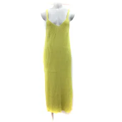 アズールバイマウジー AZUL by moussy ニットワンピース キャミ ロング リブ 麻混 リネン混 S 黄緑 /YI