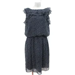 ロペ ROPE classe ワンピース ひざ丈 ノースリーブ シフォン ドット 紺 ネイビー /YI