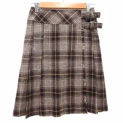 コムサイズム COMME CA ISM プリーツスカート ひざ丈 チェック ウール S 茶 ブラウン ベージュ /YK