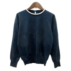 グリーンレーベルリラクシング ユナイテッドアローズ green label relaxing ニット カットソー 長袖 パールビーズ 紺 ネイビー /MN