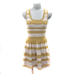 スナイデル SNIDEL ニットワンピース ひざ丈 リブ ボーダー ノースリーブ F 黄色 イエロー ベージュ /YI