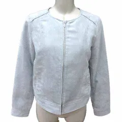 ナチュラルビューティーベーシック NATURAL BEAUTY BASIC ノーカラージャケット フェイクレイヤード ジップアップ 総裏地 水色 ライトブルー /YK