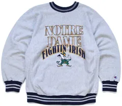 90s USA製 Championチャンピオン NOTRE DAME FIGHTIN' IRISH マスコット リブライン リバースウィーブ スウェット 杢グレー×紺 L