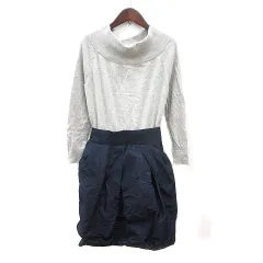 フレイアイディー FRAY I.D ワンピース ニット ミニ 長袖 ドッキング リボン アンゴラ混 1 S グレー 紺 ネイビー /MN