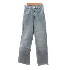 ザラ ZARA デニムパンツ ジーンズ  ストレート ウォッシュ加工 カットオフ 32 XS 水色 ライトブルー /MN