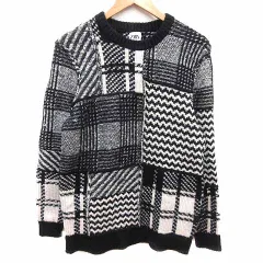 ザラ ZARA ニット セーター 総柄 長袖 M 黒 ブラック 白 ホワイト /YK