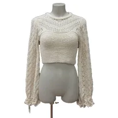 ザラ ZARA ニット セーター 透かし編み 短丈 長袖 S 白 アイボリー /MS