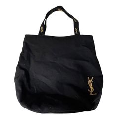 Yves Saint Laurent tote bag, handbag, canvas, logo embroidery, black.
