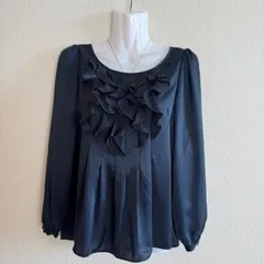 ANAYI アナイ フリルブラウス ネイビー 38 シフォン 長袖 上品 フェミニン 通勤 オフィス