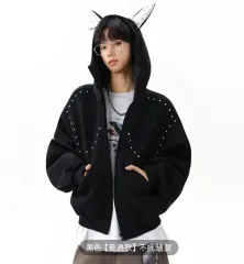 耳付きフード ブラック ジップアップ ジャケット