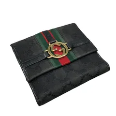 グッチ 二つ折り財布 GGキャンバス×レザー シェリーライン【AFI27】