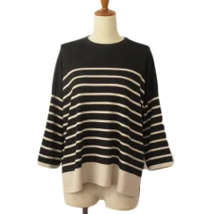 アー・ヴェ･ヴェ ミッシェルクラン a.v.v カットソー ニット ボーダー 七分袖 L 黒 ブラック