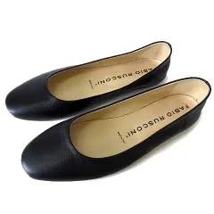 ファビオルスコーニ FABIO RUSCONI 現行モデル フラットシューズ フラットパンプス バレエシューズ 本革 レザー 38 黒 ブラック 24.5cm イタリア製 美品 くつ 靴 シューズ