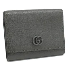 【中古】グッチ ダブルG スモールウォレット コンパクト財布 三つ折り財布 722732 GGマーモント レザー グレー GUCCI [美品][