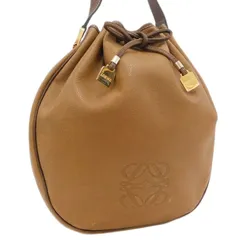 【中古】ロエベ ショルダーバッグ ブラウン系 レザー 巾着 レディース アナグラム LOEWE
